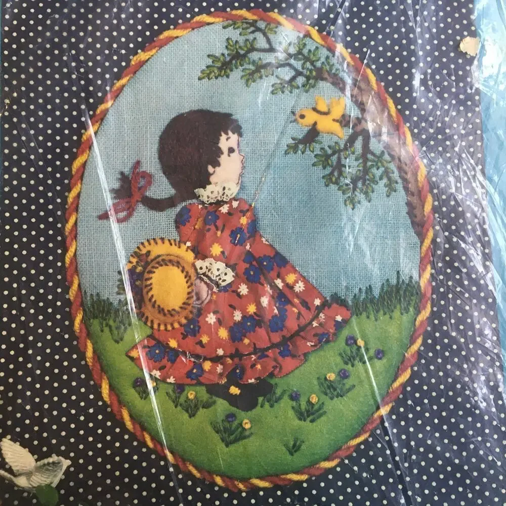 Vintage Paragon Platter Talk Polly Crewel Kit 1970s Embroidery Hanging Plaque